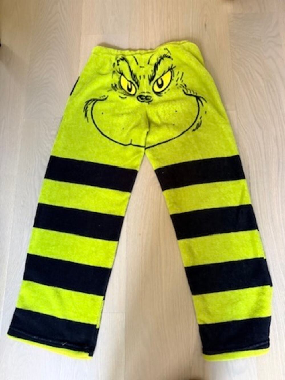 Dr Seuss Grinch Graphic Butt Green & Black Striped Fleece Pajama Lounge Pants S